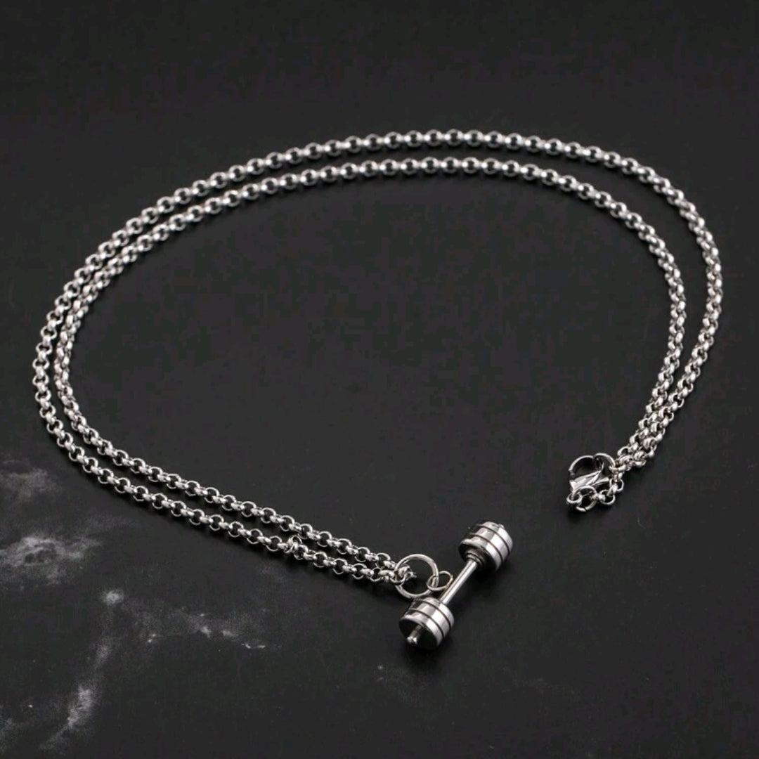 Sporty Stainless Steel Dumbbell Necklace