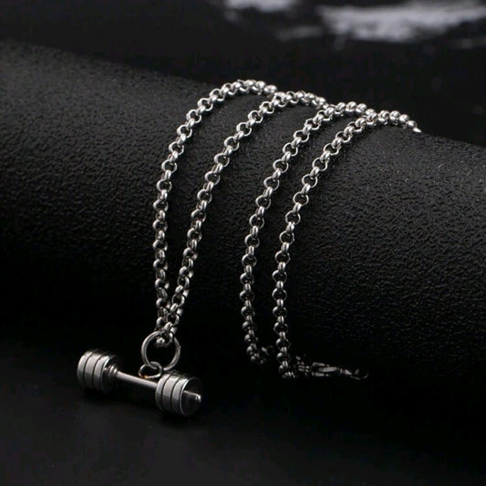 Sporty Stainless Steel Dumbbell Necklace