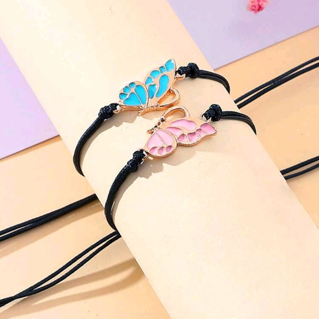 2pcs Pink & Blue Butterfly Bracelet Set