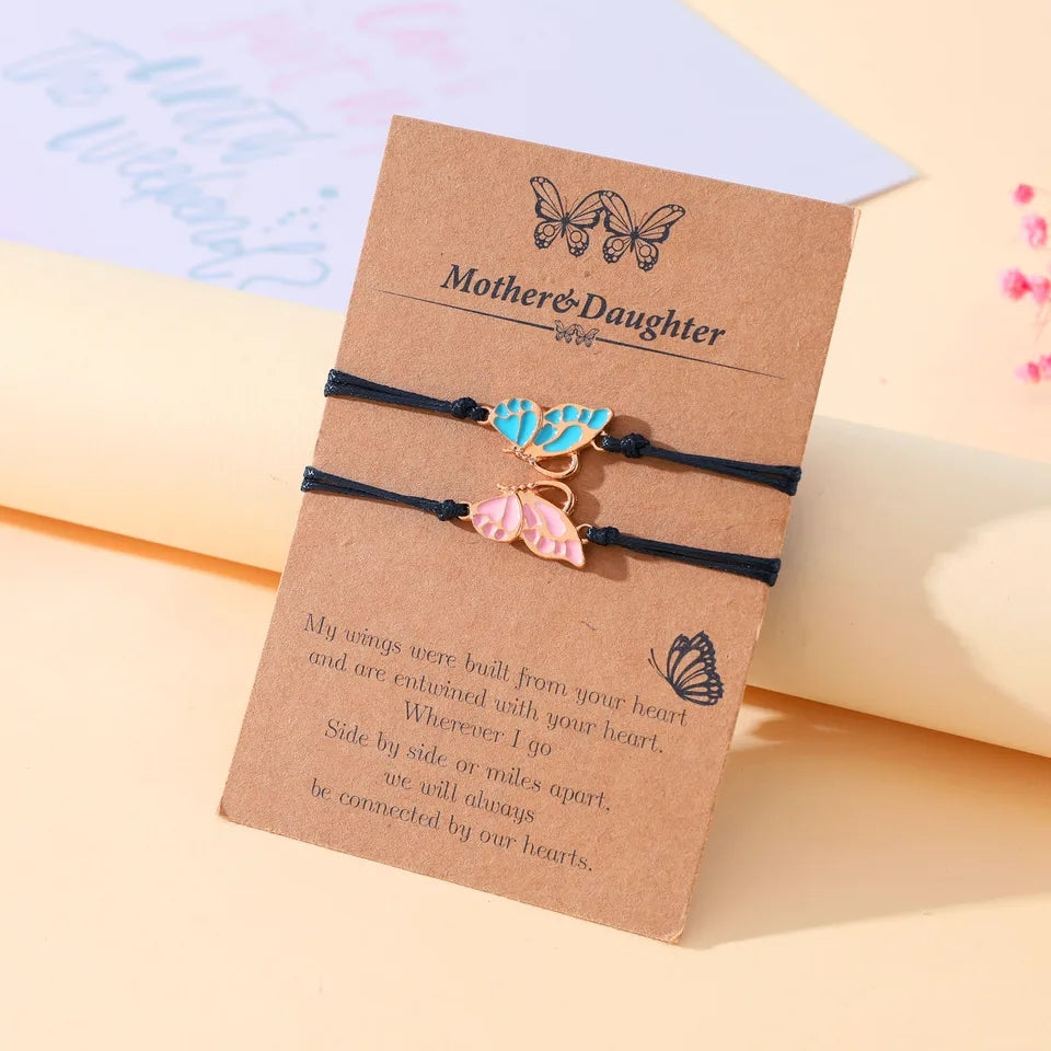 2pcs Pink & Blue Butterfly Bracelet Set