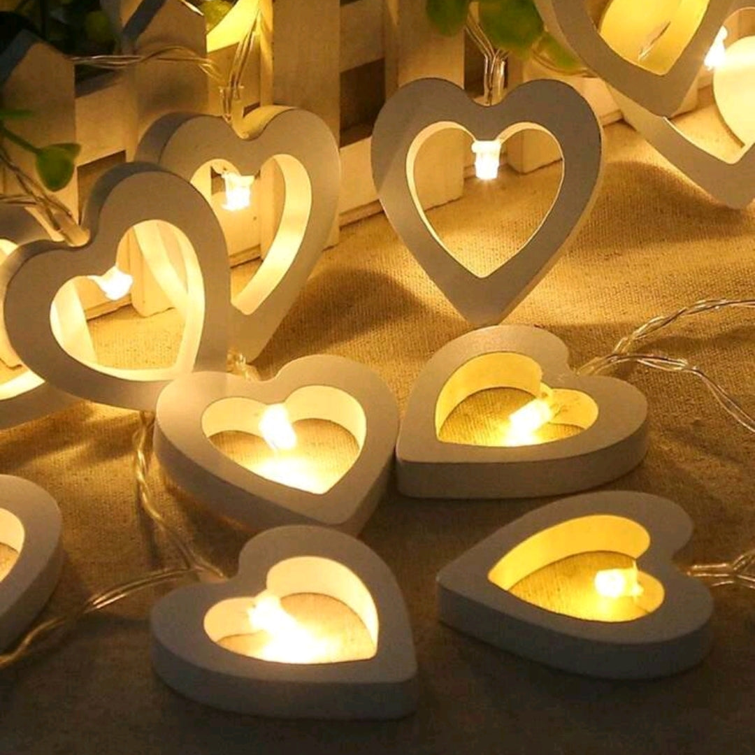 Wooden Heart Shaped Battery Operated Led String Light