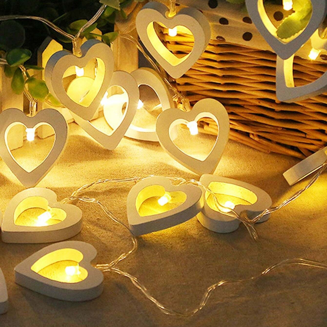 Wooden Heart Shaped Battery Operated Led String Light